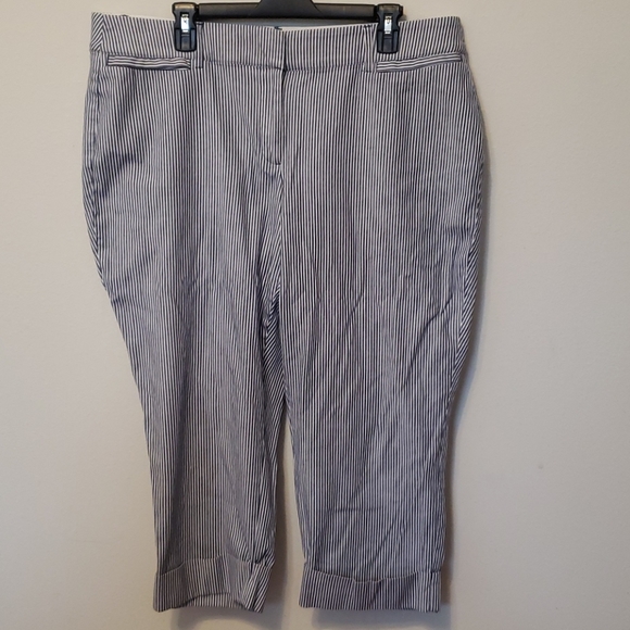 blue and white striped capris